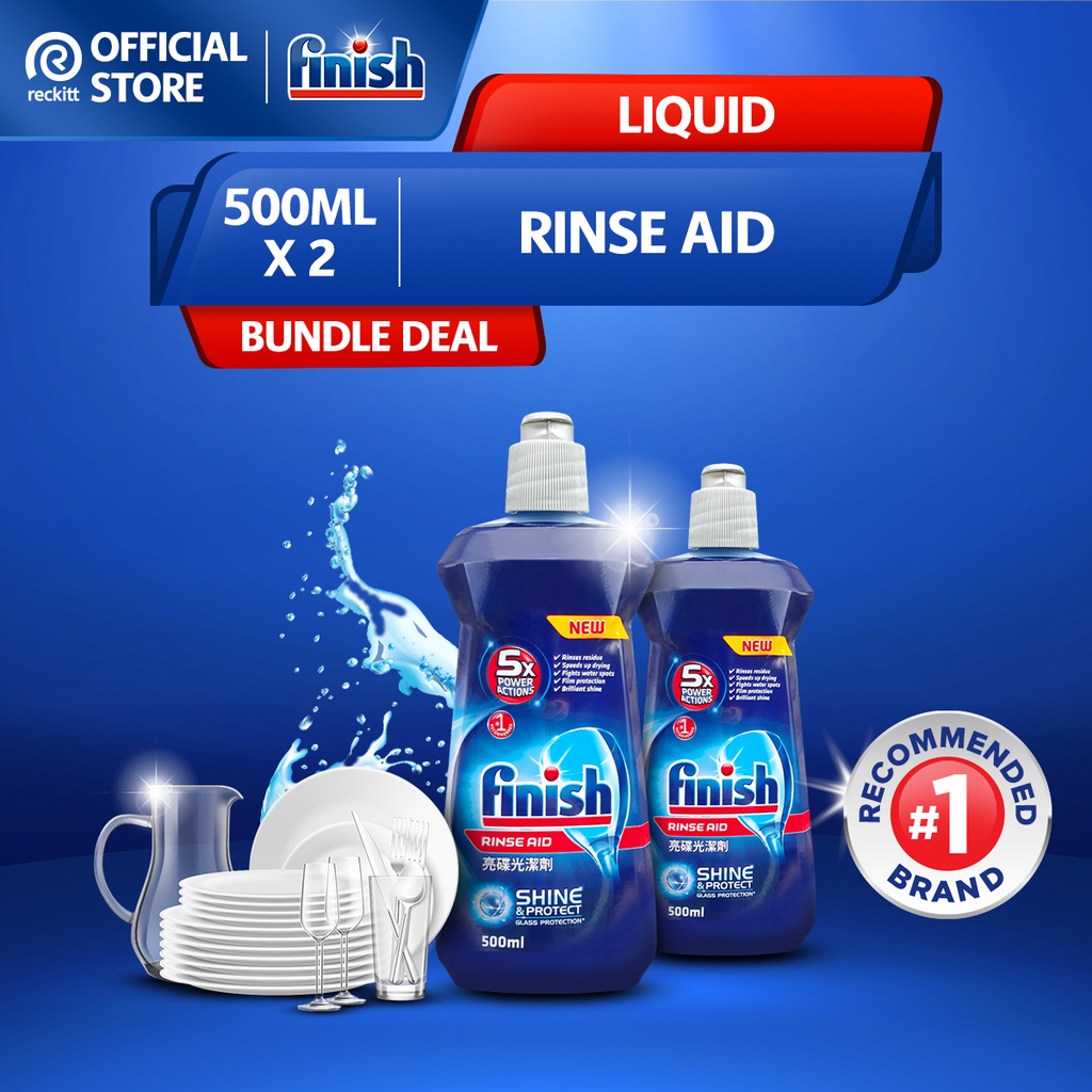 Finish Rinse Aid Shine & Dry Dishwasher Cleaning (500ml x 2) Shopee