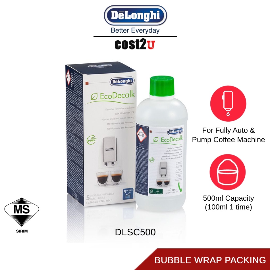 DeLonghi EcoDecalk Coffee Machine Descaler DLSC202 DLSC500 DLSC200 Cleaning Solutions Descaler