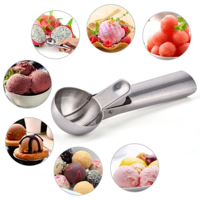 (Ready Stock) 4.5cm Stainless Ice Cream Scoop Small Ice Cream Ball Maker Metal Melon Scoop Spoon