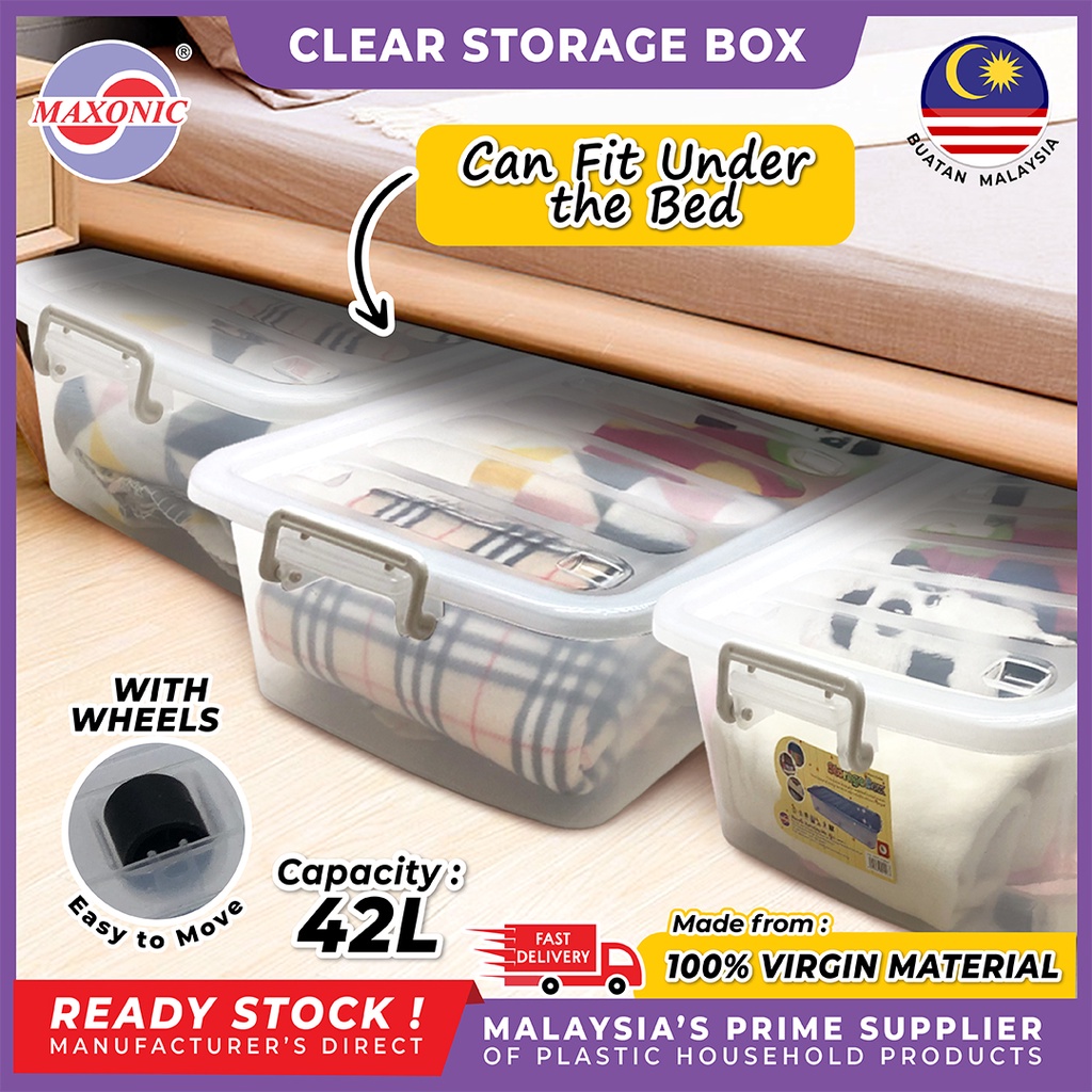 MAXONIC 32/42L UNDERBED STORAGE BOX HOME ORGANISER BOX KOTAK