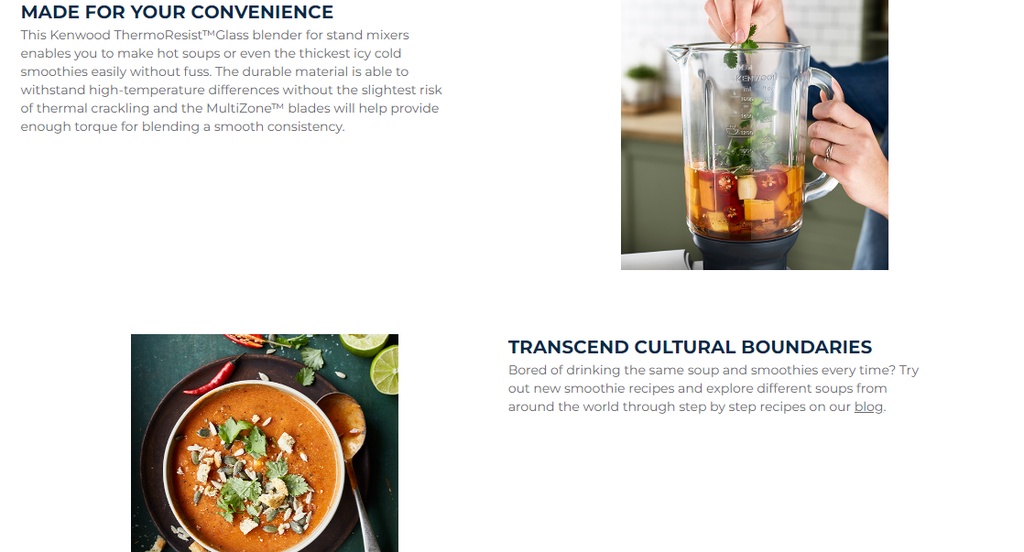 Kenwood ThermoResist Glass Blender 1.6L Attachment for Stand Mixers