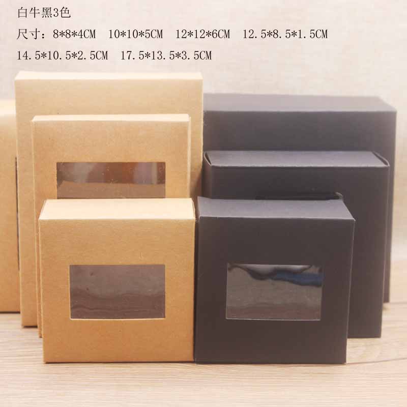 Deluxe Vintage color Kraft paper gift box package with clear pvc window