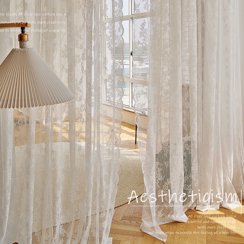 White Lace Sheer Curtain for Sliding Door Langsir 2\3Panels Window