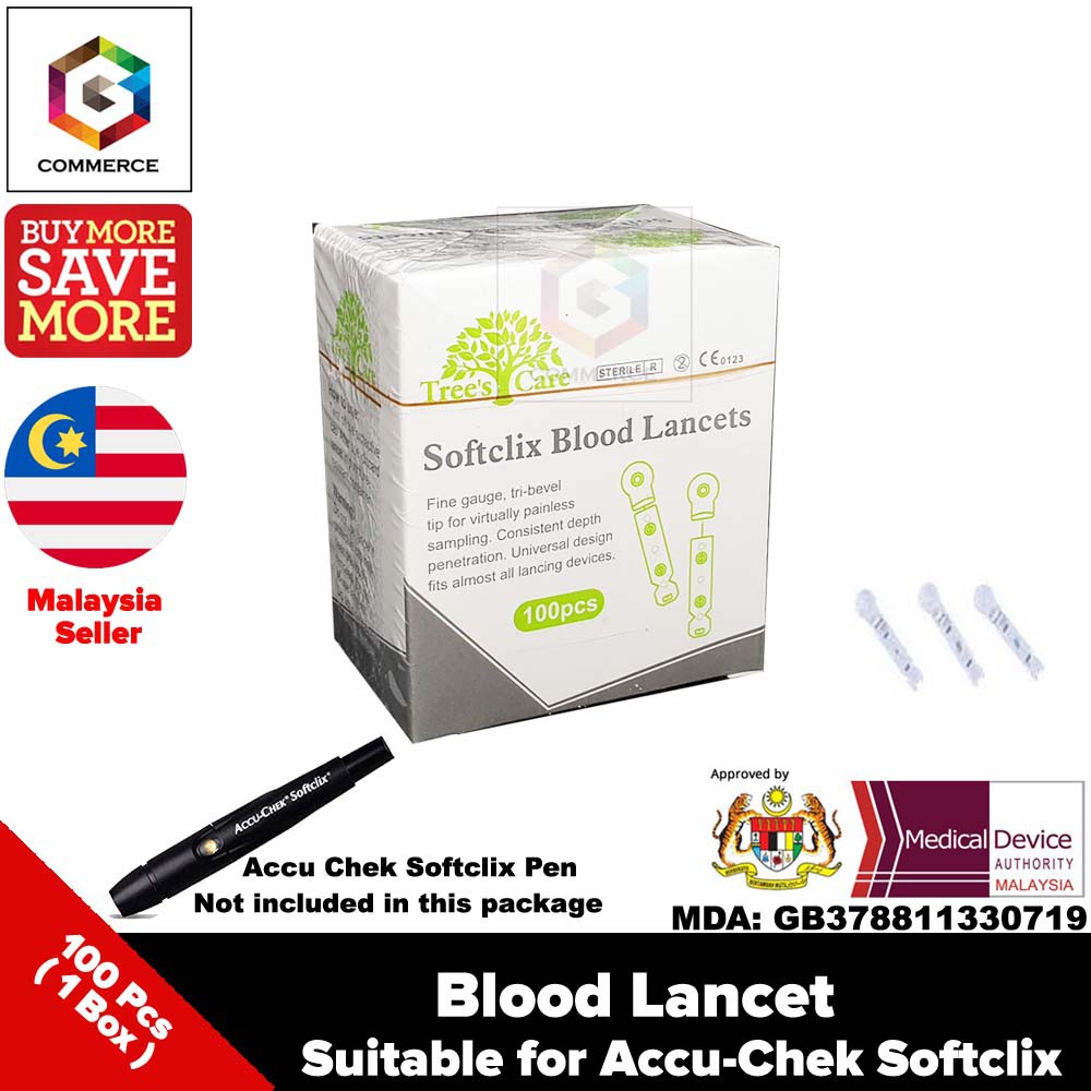 Softclix Blood Lancet Needle Flat type 100's 1Box ( Suitable for accu