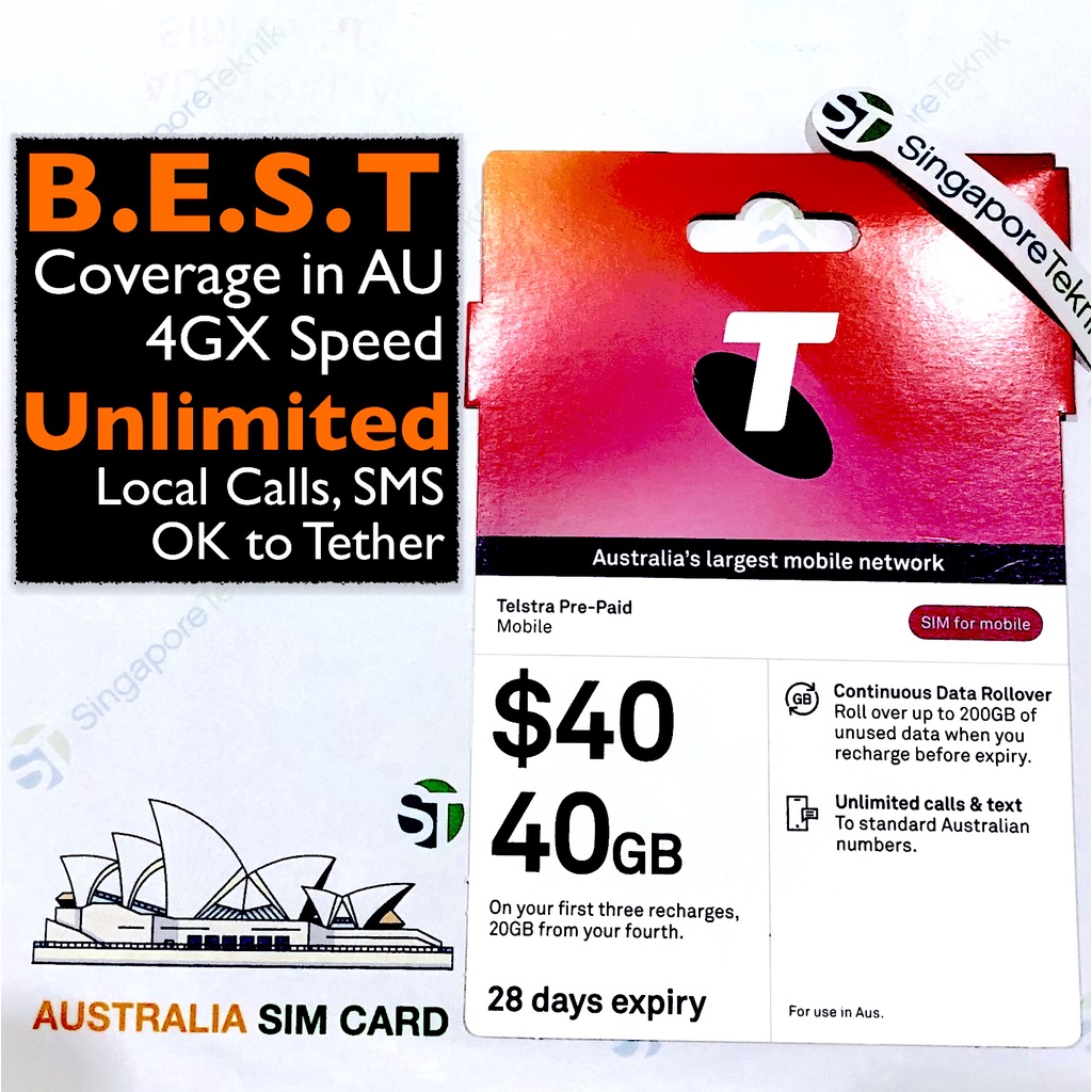 Telstra Prepaid SIM Card Australia 40GB Data Mobile Roam Best Coverage 4GX OZ AU No Pocket Wifi