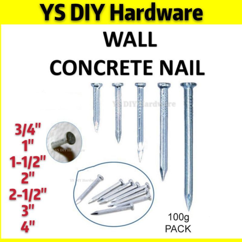 CONCRETE NAIL / WALL NAIL / PAKU SIMEN/ PAKU DINDING / PAKU BATU(100gm Per Pack) Shopee Malaysia