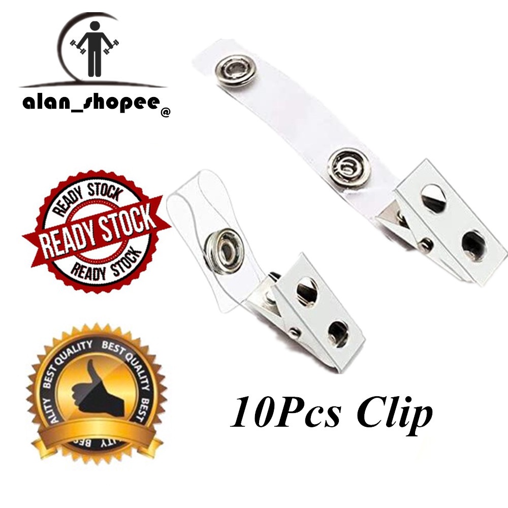10Pcs Metal Badge Clips with Clear PVC Straps for ID Cards, Badge