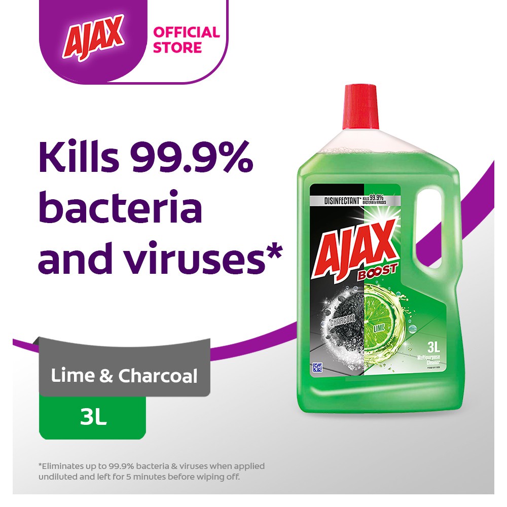 Ajax Boost Charcoal & Lime Antibacterial Multi Purpose Floor Cleaner 3L