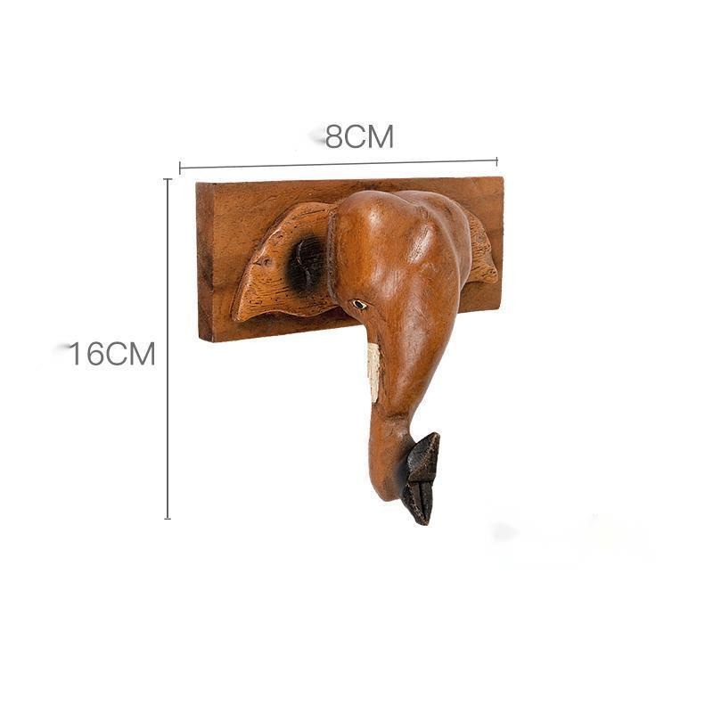 Solid Wood Elephant Coat Rack Creative Wall Hanger Key Umbrella Hook