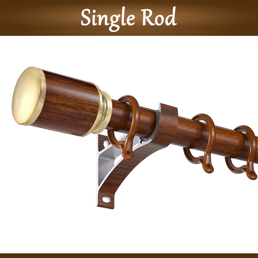 [FULL SET] Borong365 Single / Double Wood Design Aluminum Curtain Rod