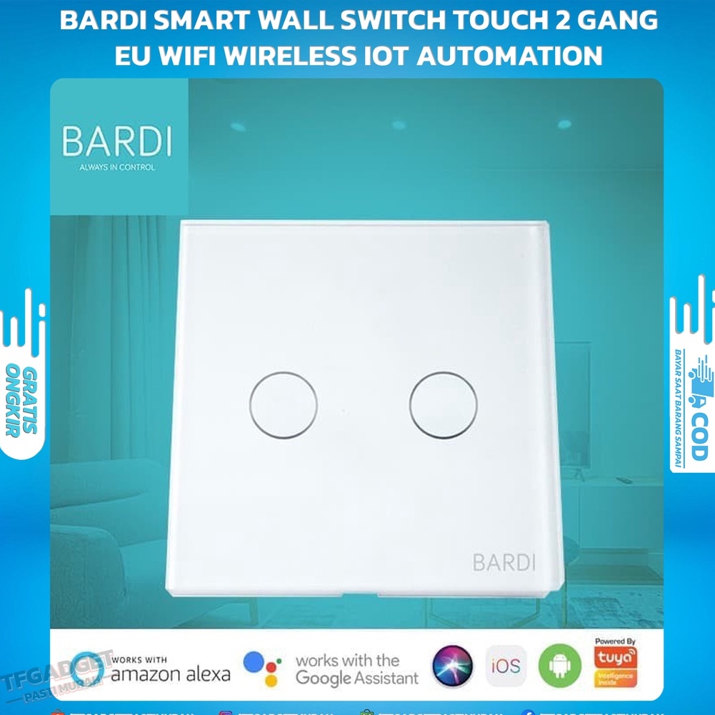 Bardi Smart Wall Switch Touch 2 Gang EU Wifi Wireless IoT Automation