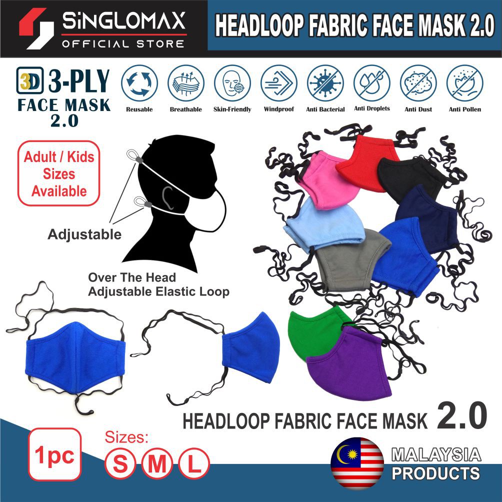 [MALAYSIA] 1pc Headloop Fabric Face Mask 2.0, Tie On Face Mask