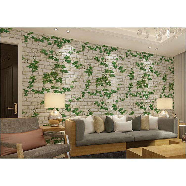 WD Wallpaper white bricks with green leaves wall paper selfadhesive