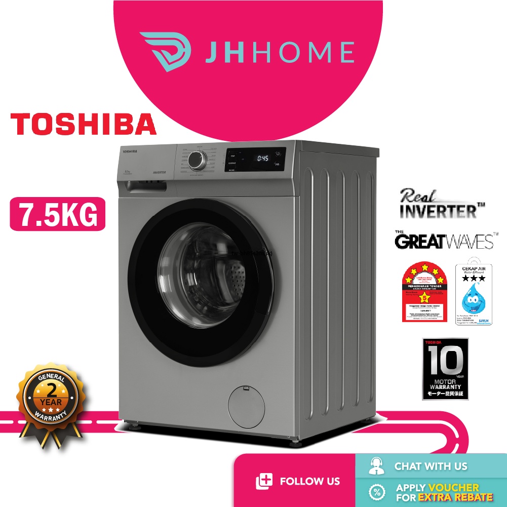 Toshiba 7.5KG Front Load Real Inverter Washing Machine TWBH85S2M(WK