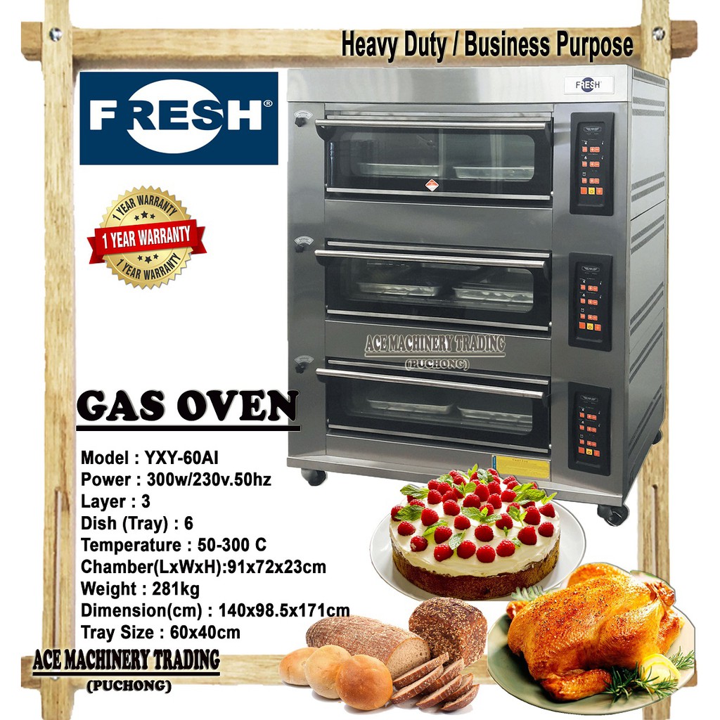 FRESH Gas Oven 3 Layer 6 Tray 0300℃ Heavy Duty Business Use Commercial