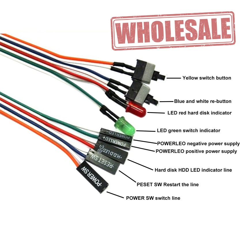 Computer Case LED Light ATX Power On Off Reset Supply HDD Momentary