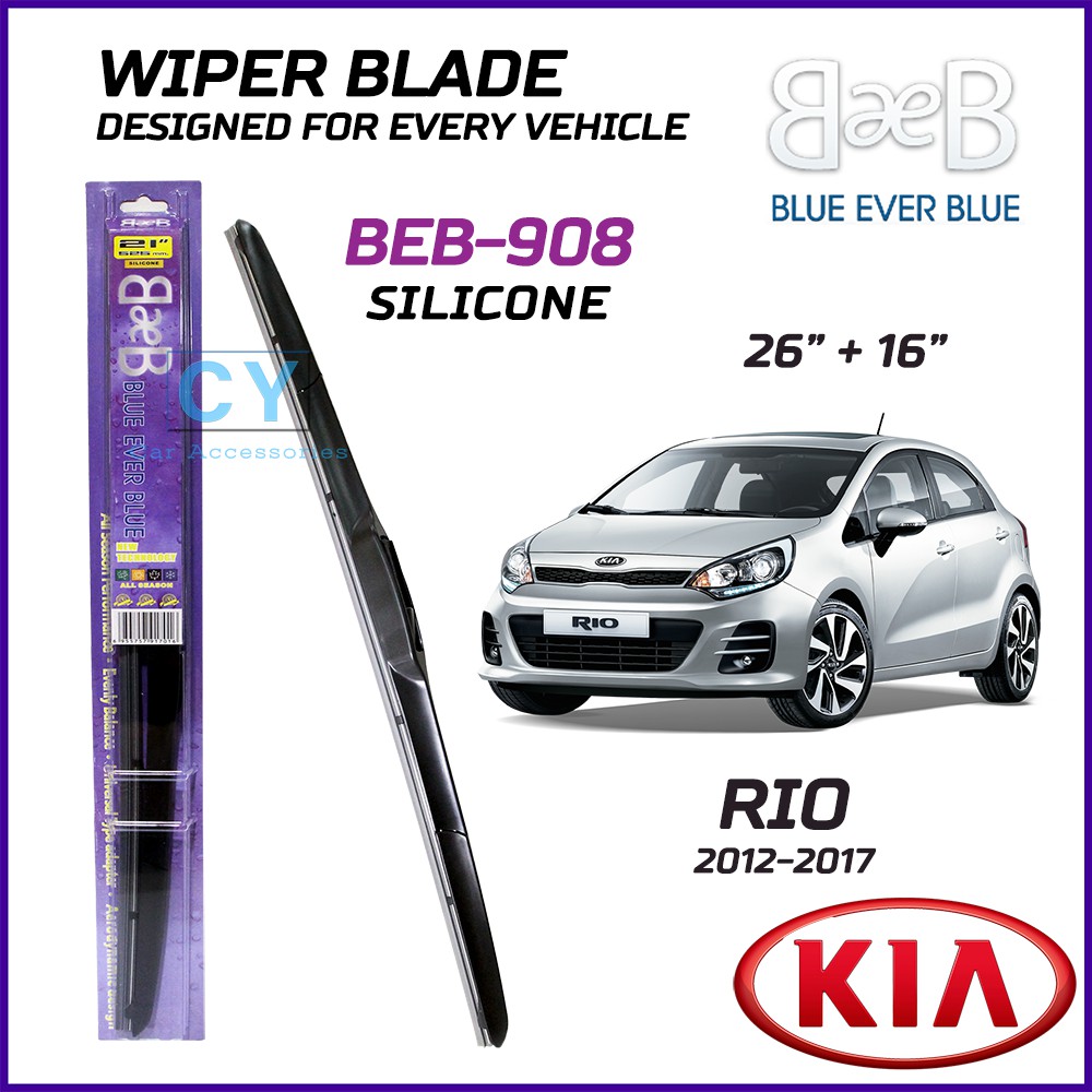 BEB SILICONE Wiper Blades (26" + 16") Set for KIA RIO 20122017 with Aerodynamic Design BEB