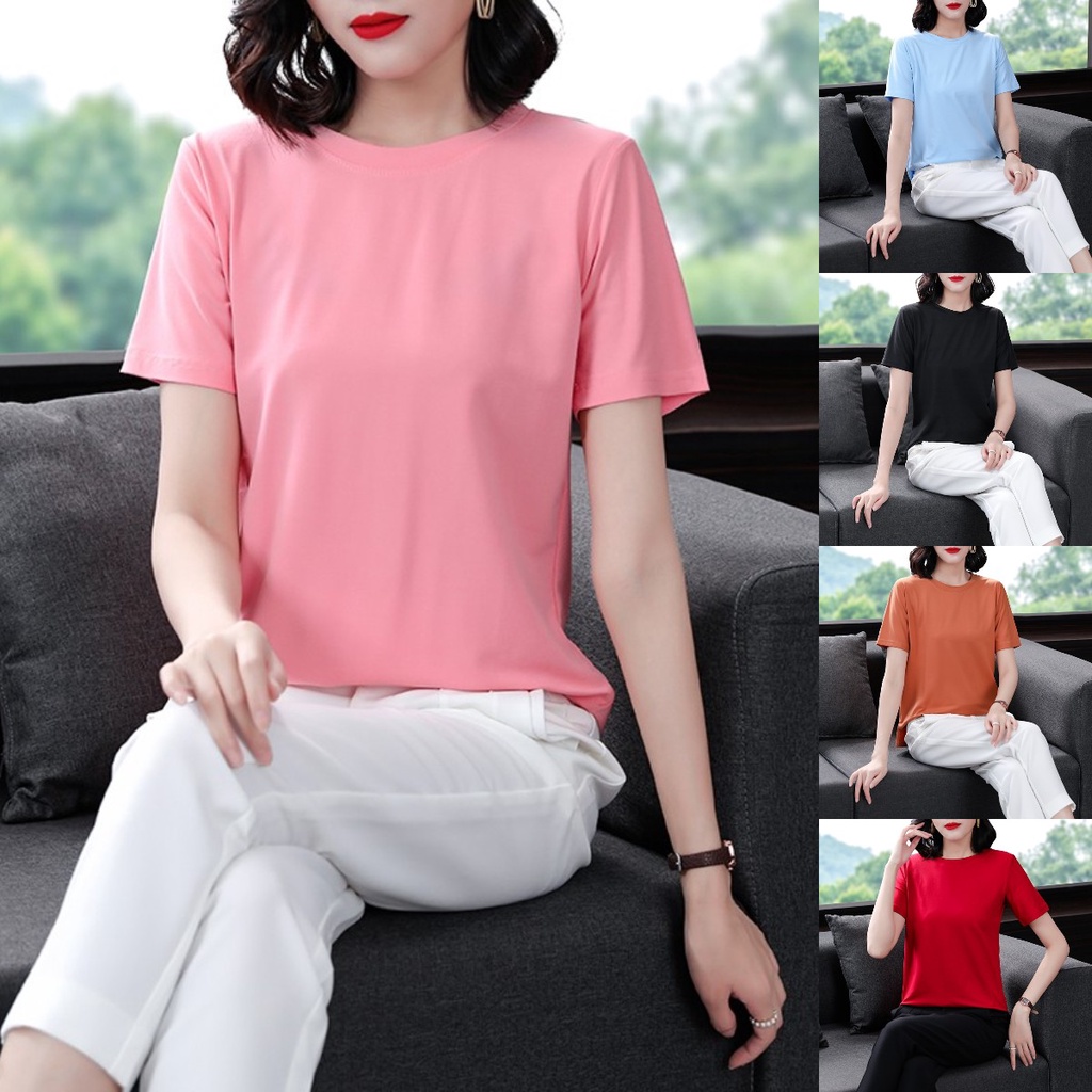 Plus Size Blouse for Women Short Sleeve Fashion Tshirt Plain Color