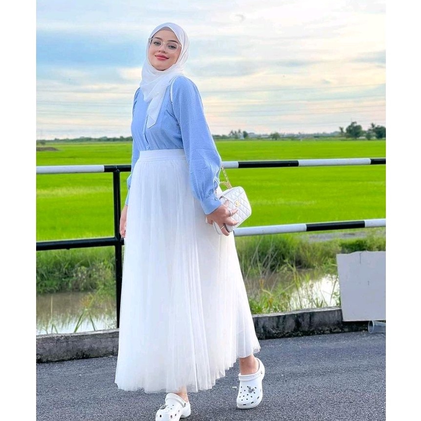 Tutu Skirt Labuh 3 Layer Maxi Skirt Muslimah Plain Tulle Skirts Bottoms