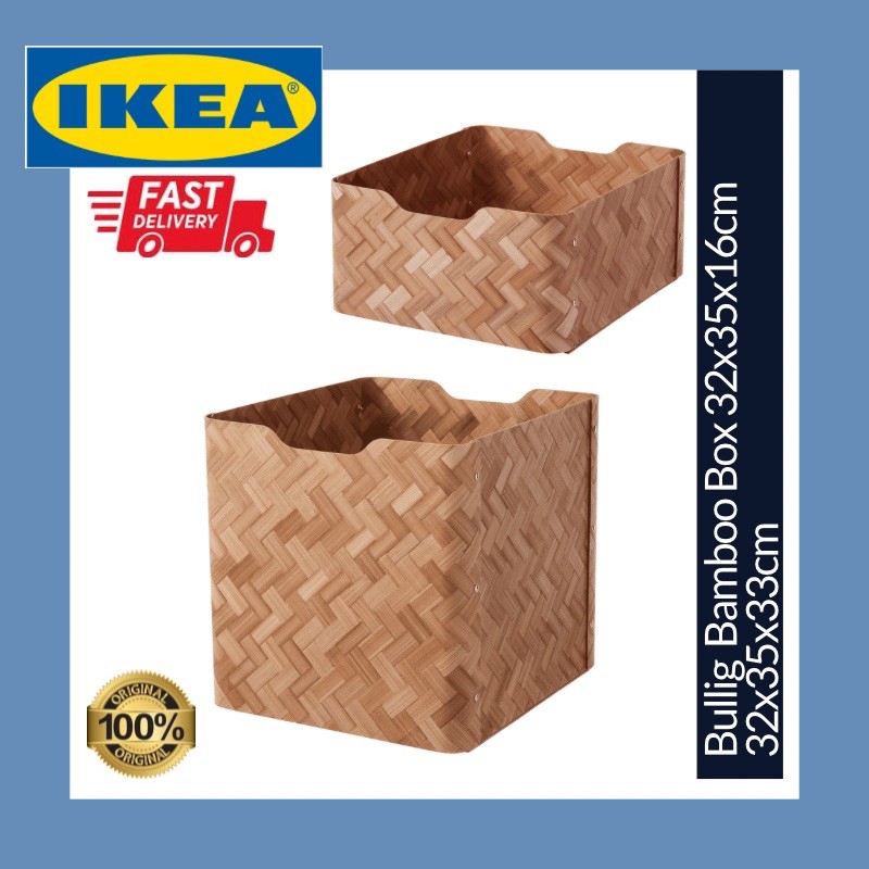 IKEA Bullig Bamboo Box Basket Fit Kallax Shelving Unit Billy Bookcase