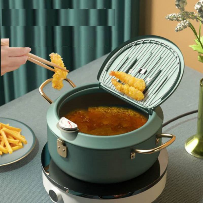 JAPANESE TEMPURA DEEP FRYER COOKER 304 WITH THERMOMETER PAN TEMPERATURE