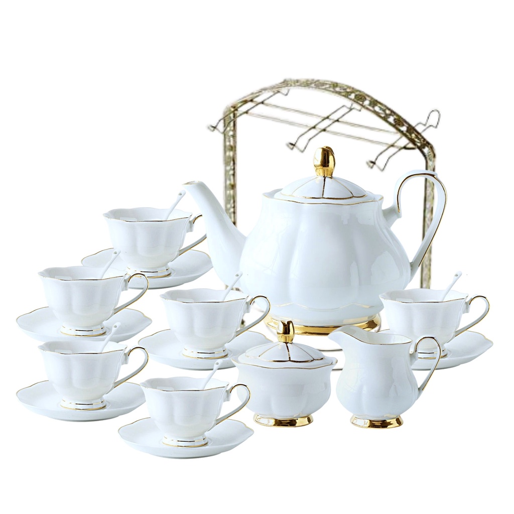 [ Local Ready Stocks ] White English Teapot Set Tea Set English Style 6