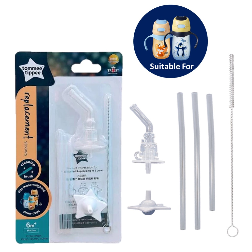Tommee Tippee Replacement Straws for Straw Cup with Cleaning Brush/Weighted Straw Replacement