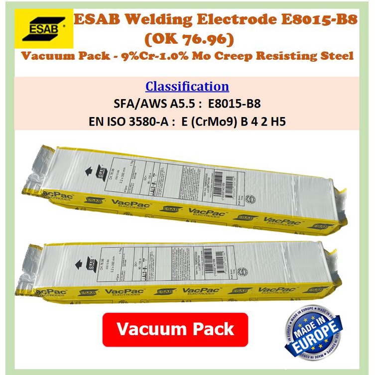 ESAB Welding Electrode E8015B8 (OK 76.96) Vacuum Pack 9Cr1.0 Mo