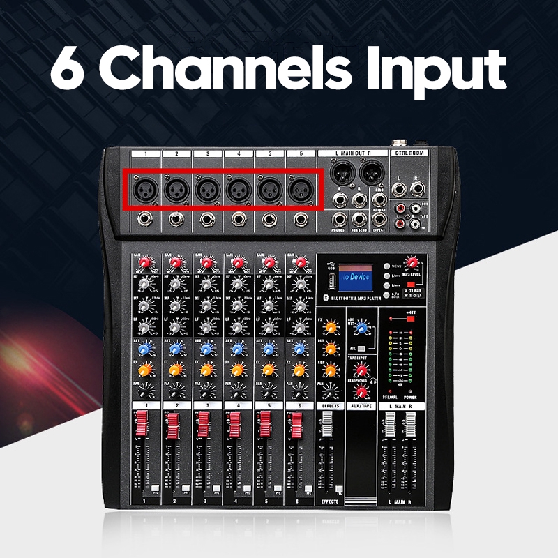 USB 6 Channel Live Studio Audio Mixer bluetooth Console Amplifier DJ