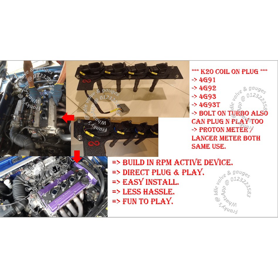 KSeries k20 coil on plug kit for mitsubishi 4g91/92/93 direct pnp with active rpm device