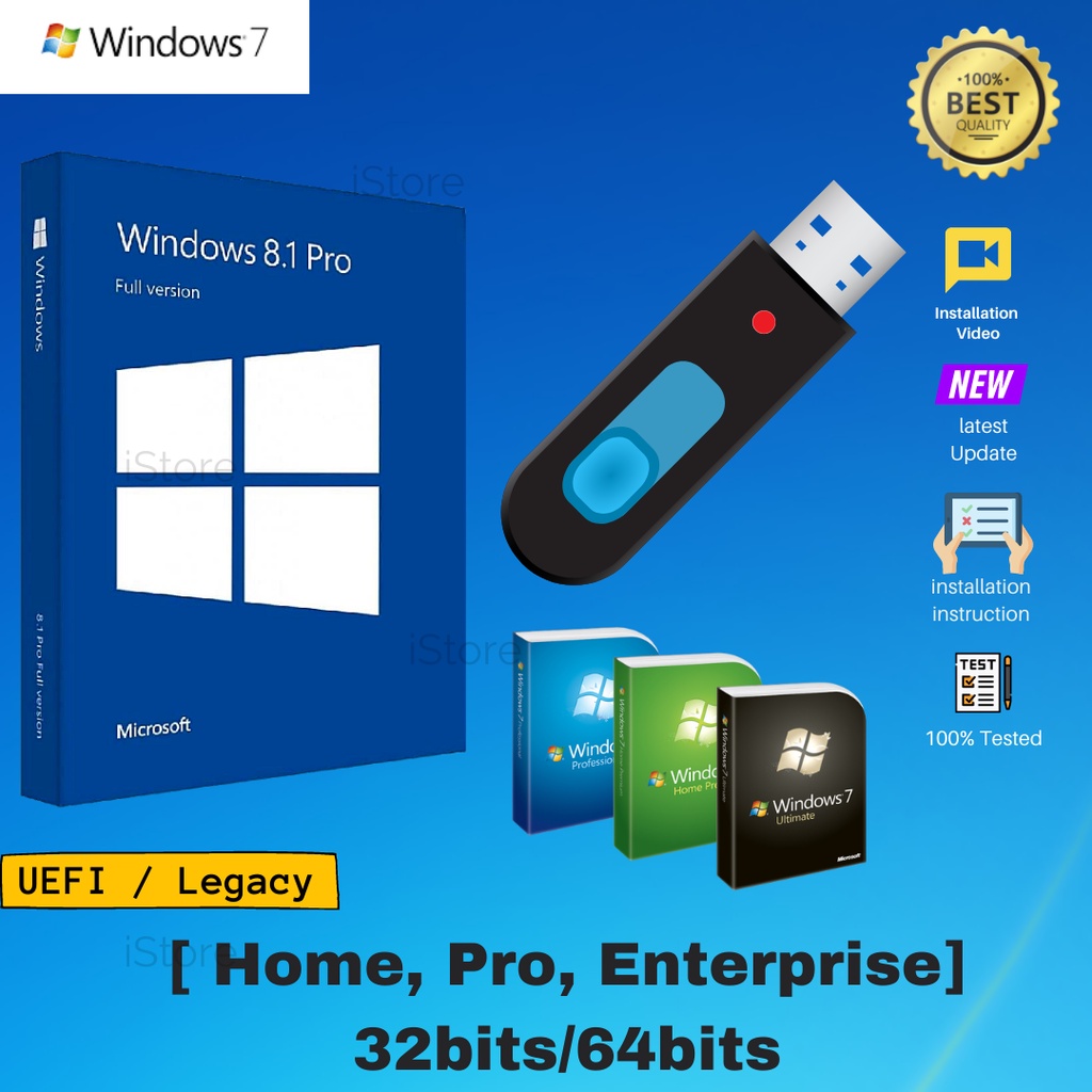 Windows 10 11 7 8.1 Bootable USB [Pro, HOME Enterprise ] in one
