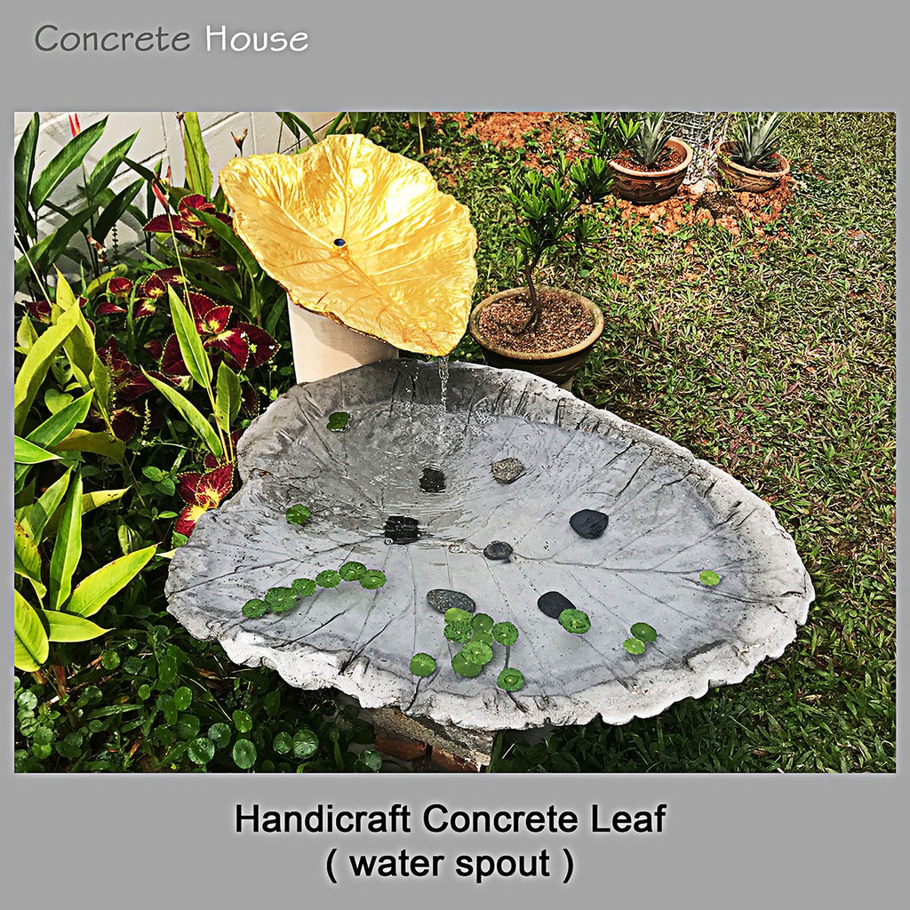 Garden fountain water spout handmade concrete leaf indoor & outdoor