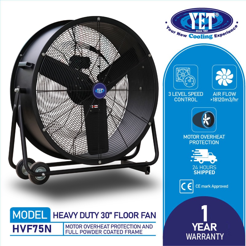 YET HVF75N 30 Inch Heavy Duty Powerful Industrial Floor Fan Drum Fan