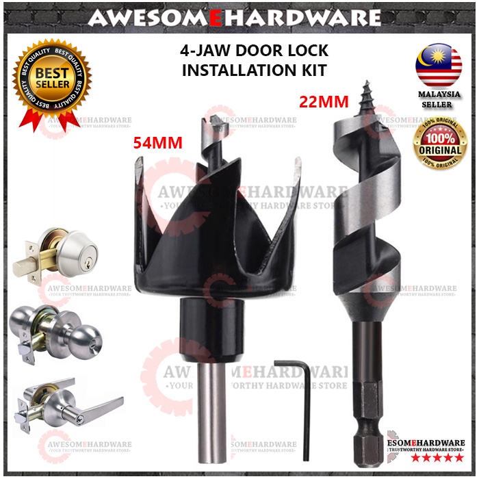 4 JAW DOOR LOCK INSTALLATION KIT DRILL BIT HOLE SAW FOR CYLINDRICAL
