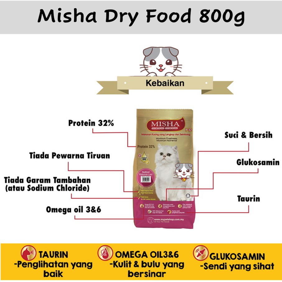 GUN PET Misha Dry Cat food 600g kibbles kibble Makanan Kucing Misha