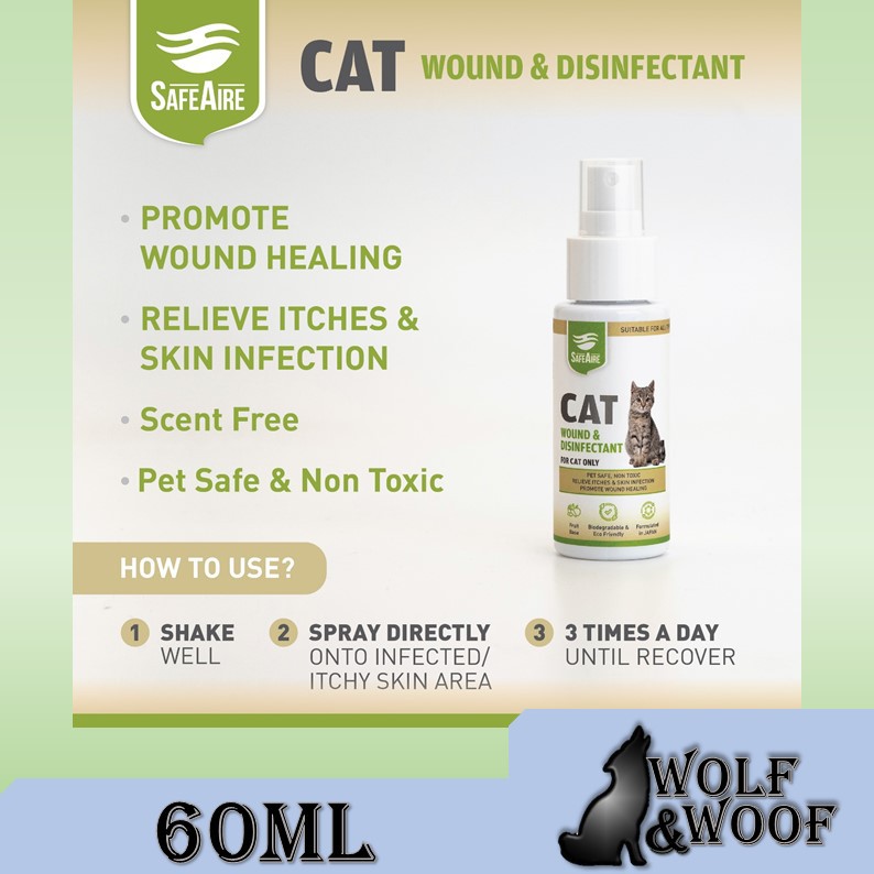 SAFEAIRE Wound & Disinfectant Spray Suitable For All Breed Cat For