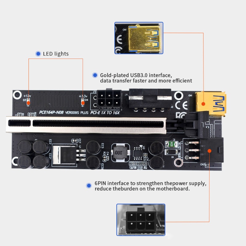 LI PCIE Riser 1x to 16x Graphic Extension Riser Adapter Card for W 8
