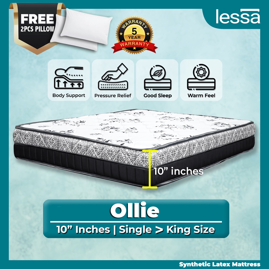 (Free Shipping + Free Pillow) Lessa Molly & Ollie 8" &10" Synthetic Latex Single/S.Single/Queen