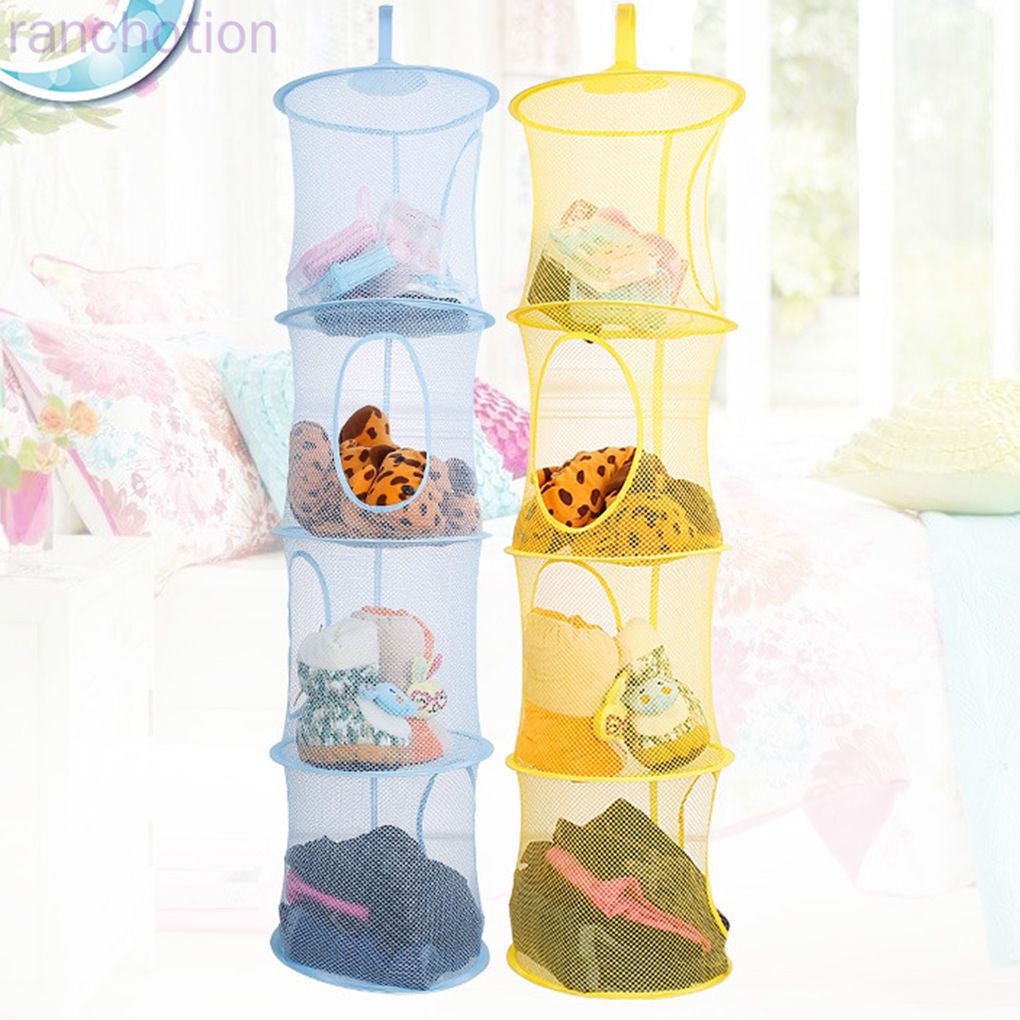 Mesh Hanging Storage 4 Compartments Folding Kids Toy Organizer Bag