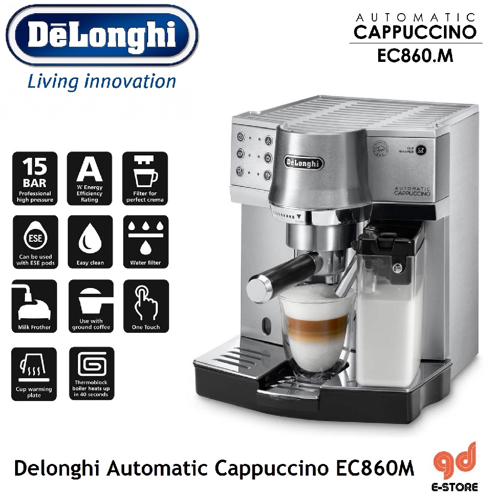 DeLonghi EC860M Coffee Machine with Milk Frother and Container (Silver