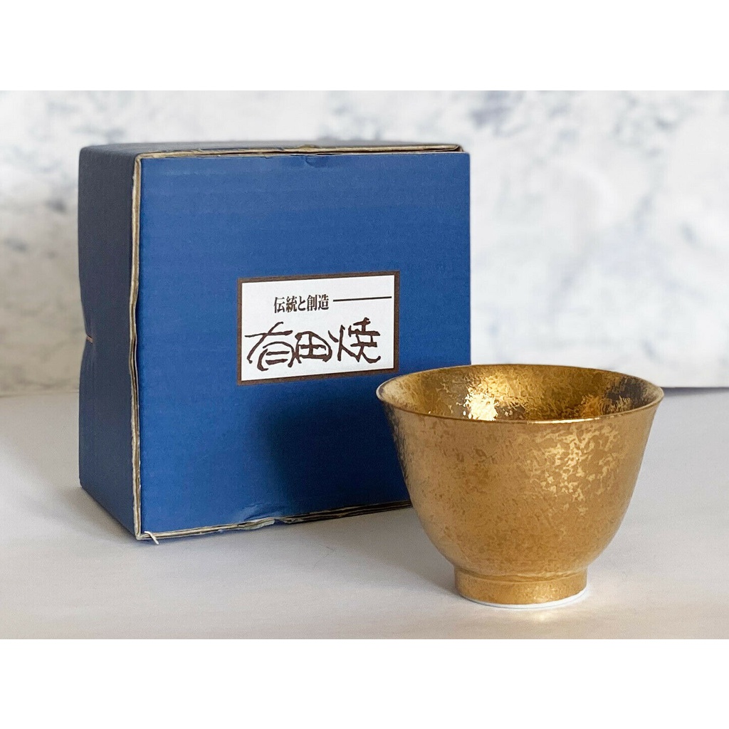 2pcs Sencha Yunomi Arita porcelain ware Japanese Tea cup Gold glaze
