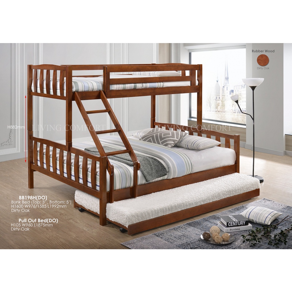 DOUBLE DECKER THICK BASE QUEEN + SINGLE DOUBLE DECKER BUNK WOODEN