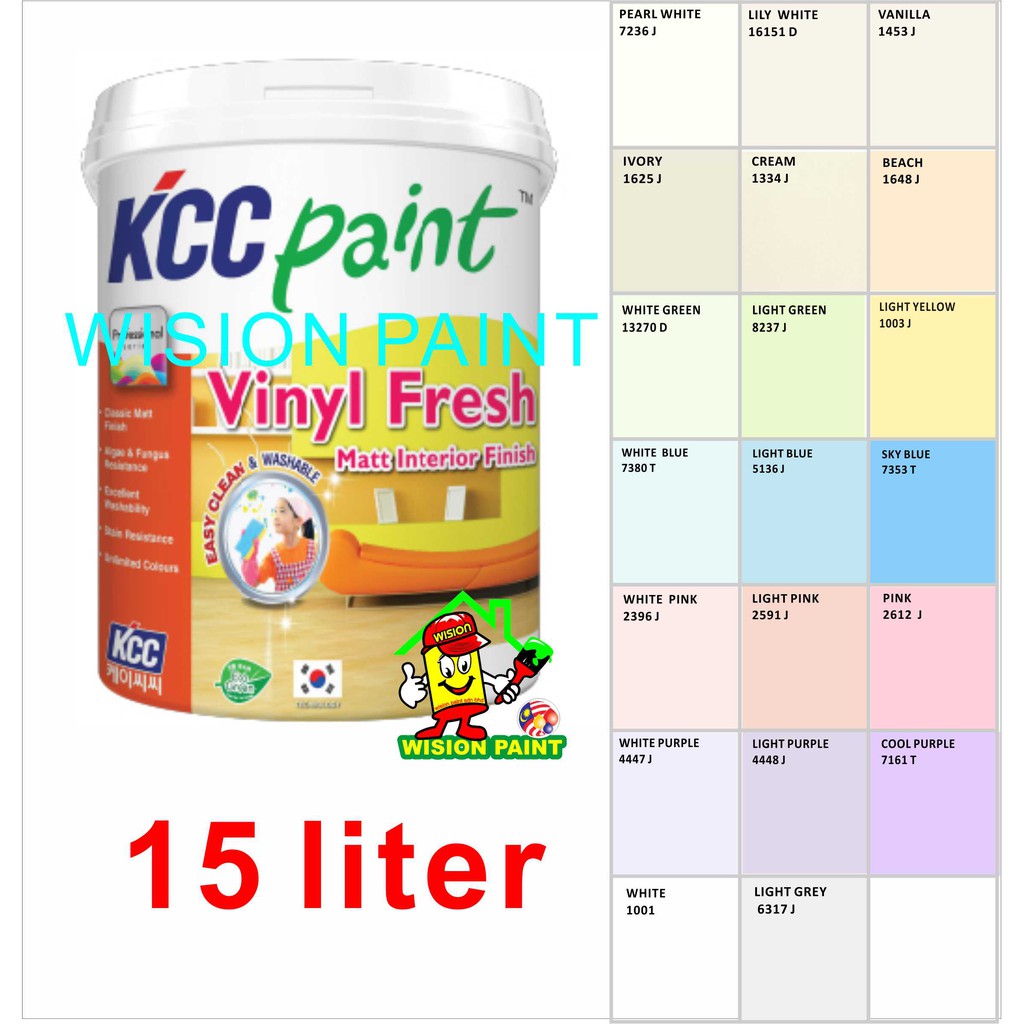 15L (15 LITER ) KCC Paint ( Vinyl Fresh ) Matt Interior Easy Wash / Easy Clean Finish Acrylic