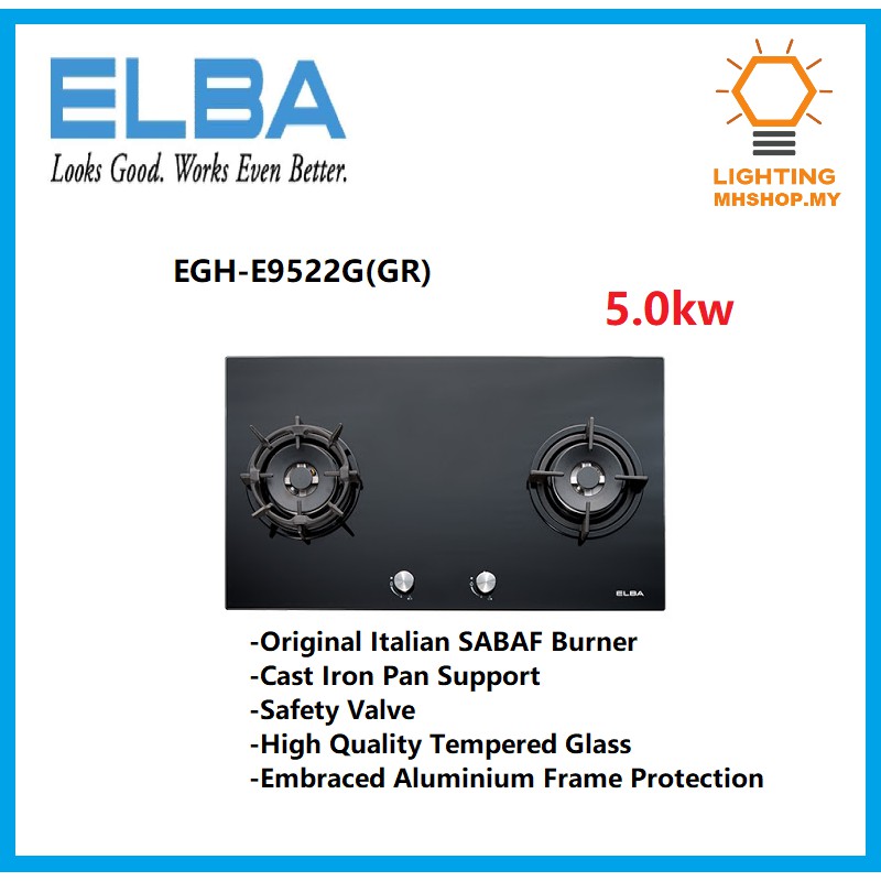 ELBA 5.0kw 2 burners Tempered Glass BuiltIn Glass Hob / Gas Stove EGH