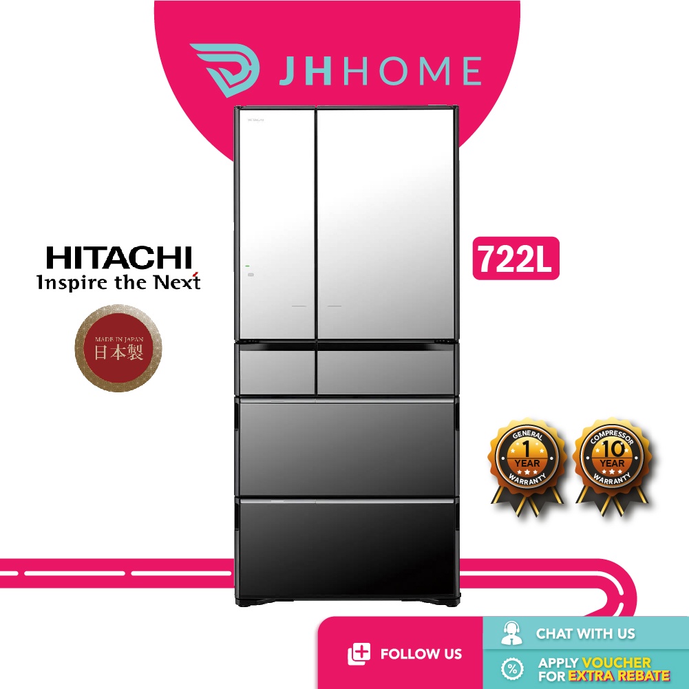 Hitachi Japan 722L 6 Doors Refrigerator RX670GM X Glass Series