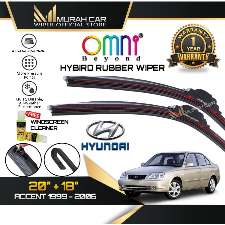 Hyundai Accent 1999 2006 Omni Beyond HYBIRD Rubber Wiper Blade (1 Set