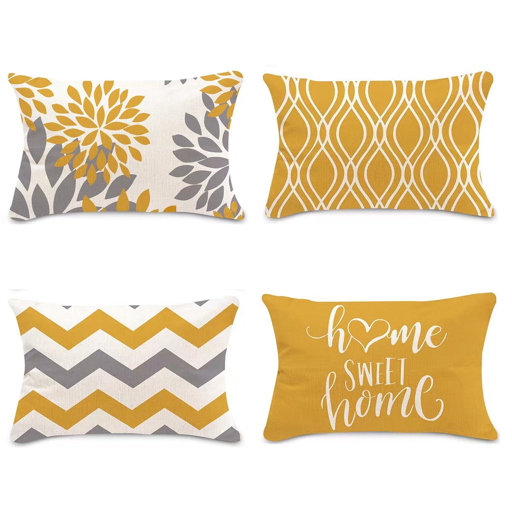 Yellow geometric Cushions covers Linen 30 x 50. 40 x 60. 50 x 70. Bedroom decor sofa pillowcases