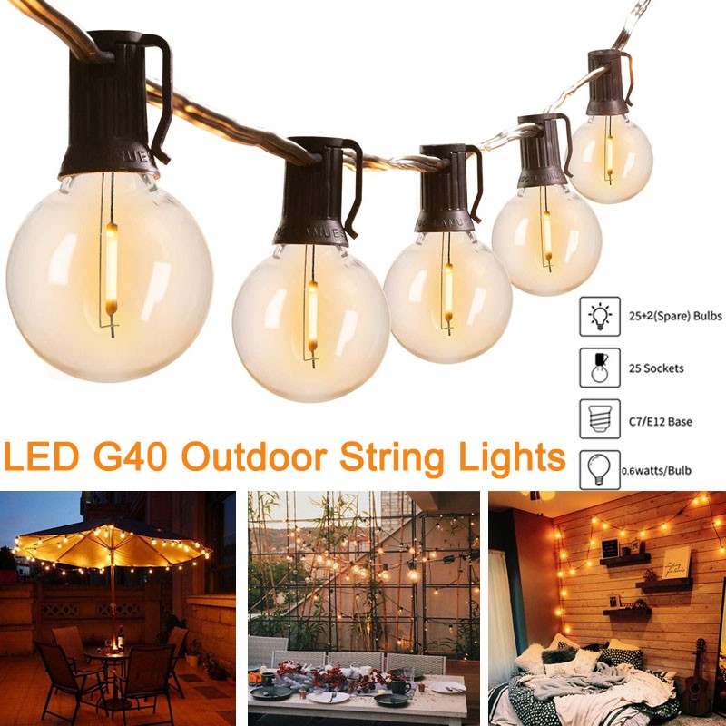 EverToner LED G40 Outdoor String Lights 25Feet Patio Lights with 25 LED