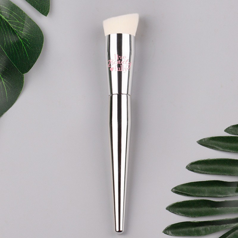 Professional Angled Flat Top Foundation Brush It Cosmetic Silver