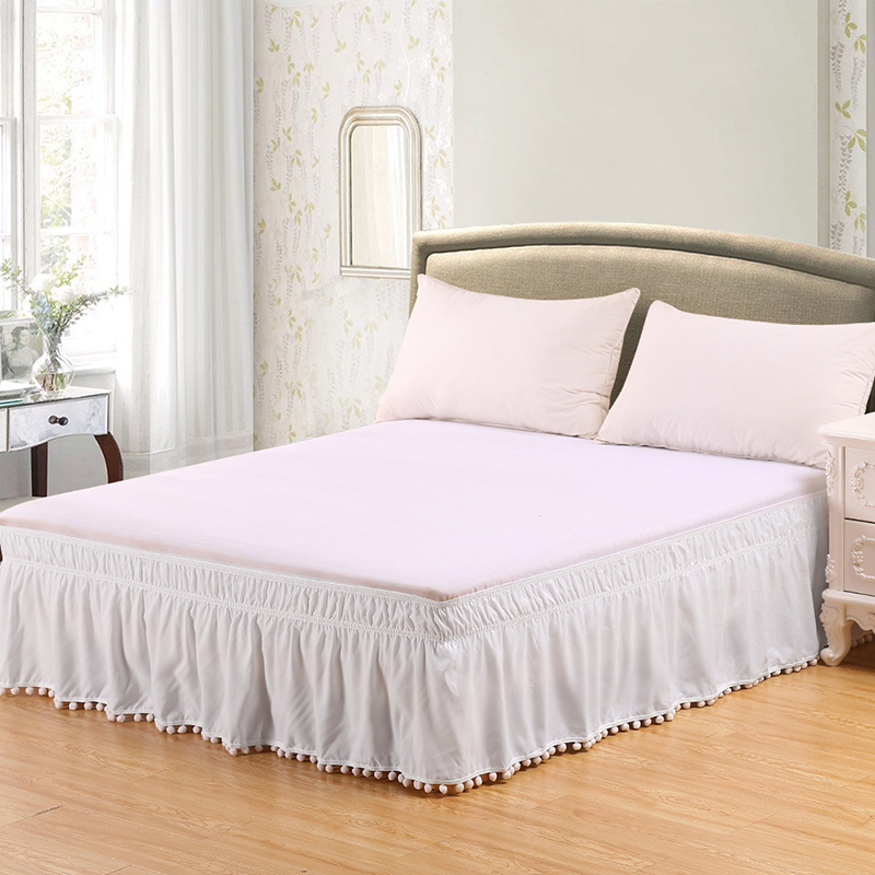 Solid Wrap Around Bed Skirt with Pompom Elastic Bed Skirt Bed Cover